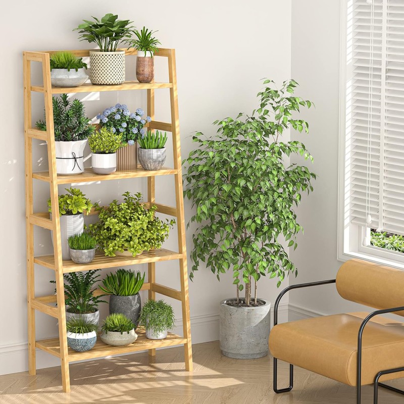Bookshelf Factory - Bamboo Ladder Freestanding Bookcase