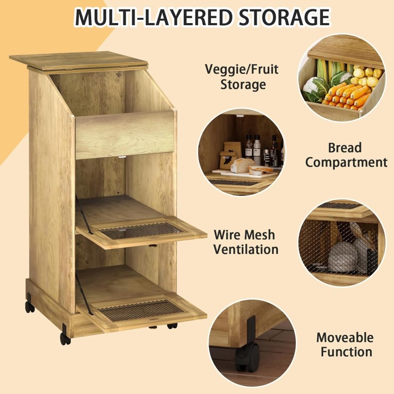 Potato Storage Cabinet Factory - 3 Tier Farmhouse on Wheels