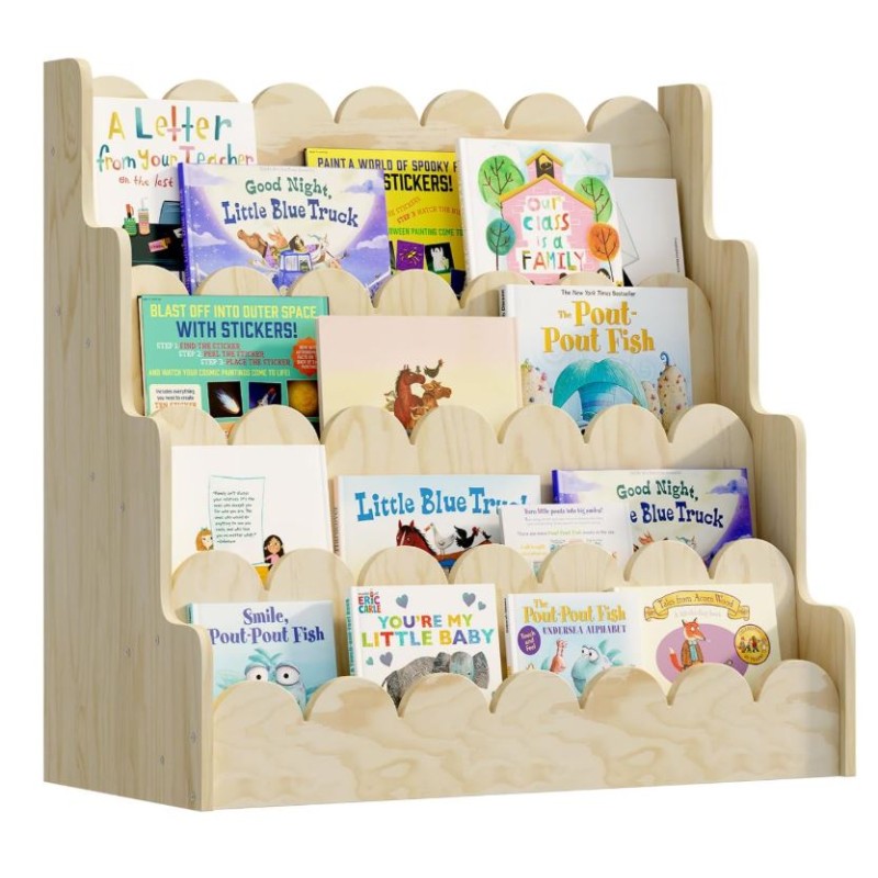 Bookshelf Supplier - 4 Tier Scalloped Kids Book Rack