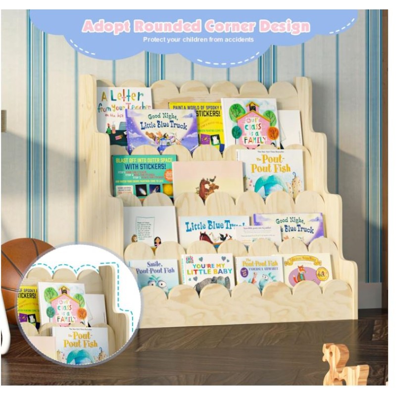 Bookshelf Supplier - 4 Tier Scalloped Kids Book Rack