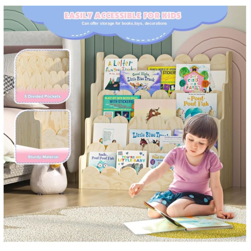 Bookshelf Supplier - 4 Tier Scalloped Kids Book Rack