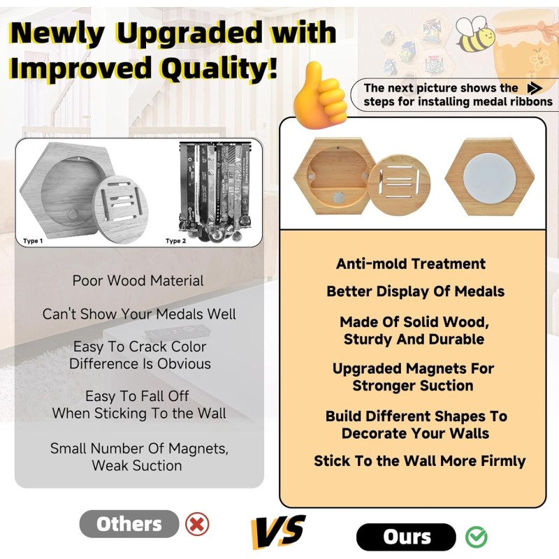 Medal Display Stand Manufacturer - 6Pcs Honeycomb Hexagon Wall