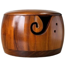 Knitting Bowl Supplier - 7x5.1in Wood Bowl with Lid Carved Holes