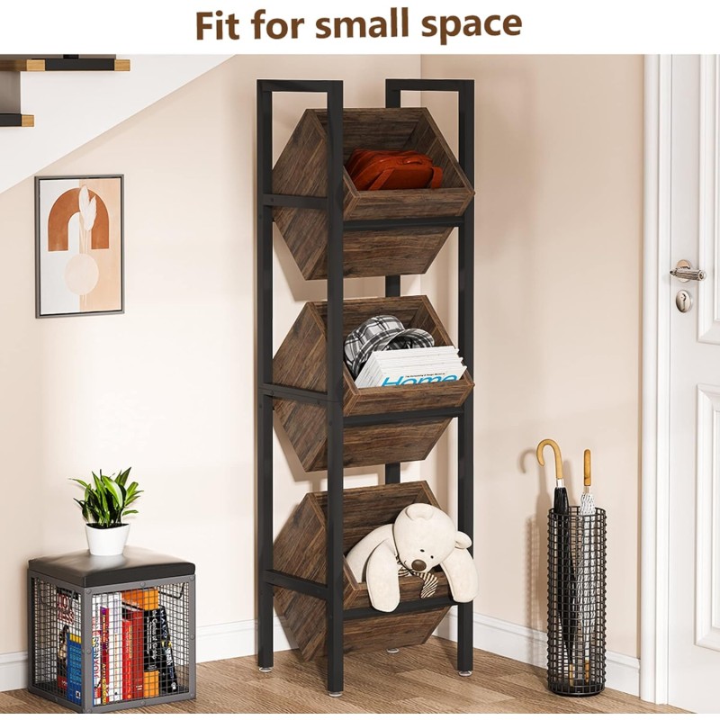 Basket Stand Factory - 3 Tier Wooden Floor Shelving Unit