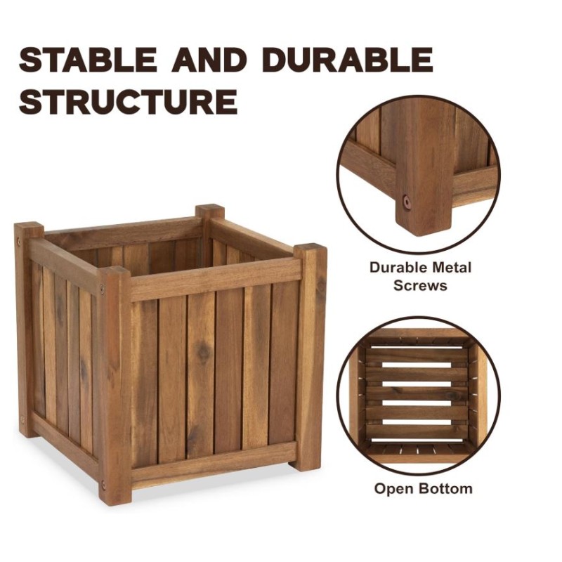Planter Box Supplier - Acacia Wood Square Flower Pot