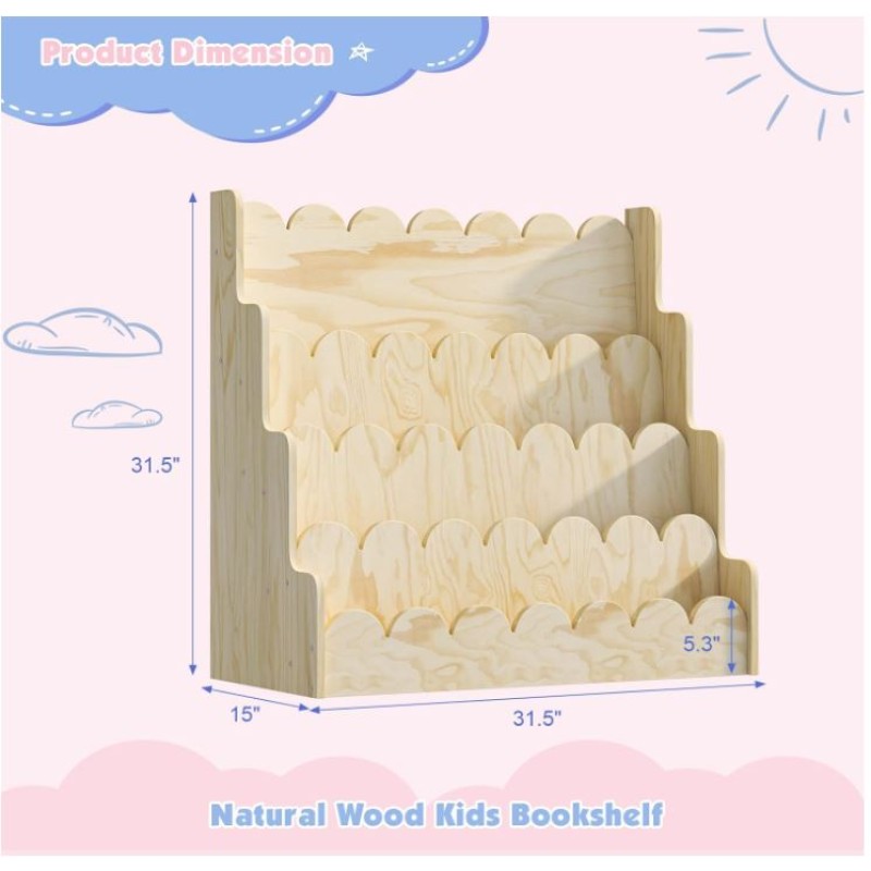 Bookshelf Supplier - 4 Tier Scalloped Kids Book Rack