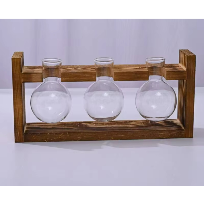 Hydroponic Vase Manufacturer - Round Heart Shape Glass Wood