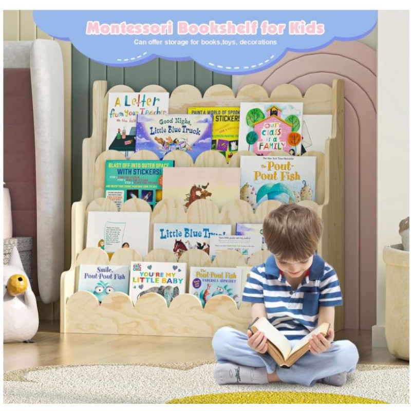 Bookshelf Supplier - 4 Tier Scalloped Kids Book Rack