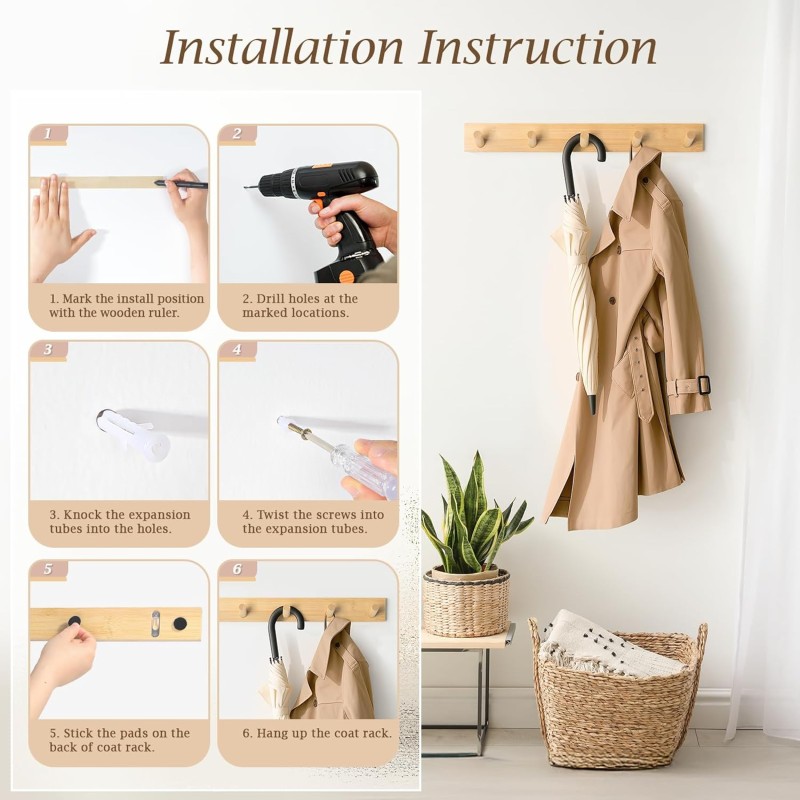 Coat Rack Supplier - 2 Pcs Wall Mounted 5 Hooks