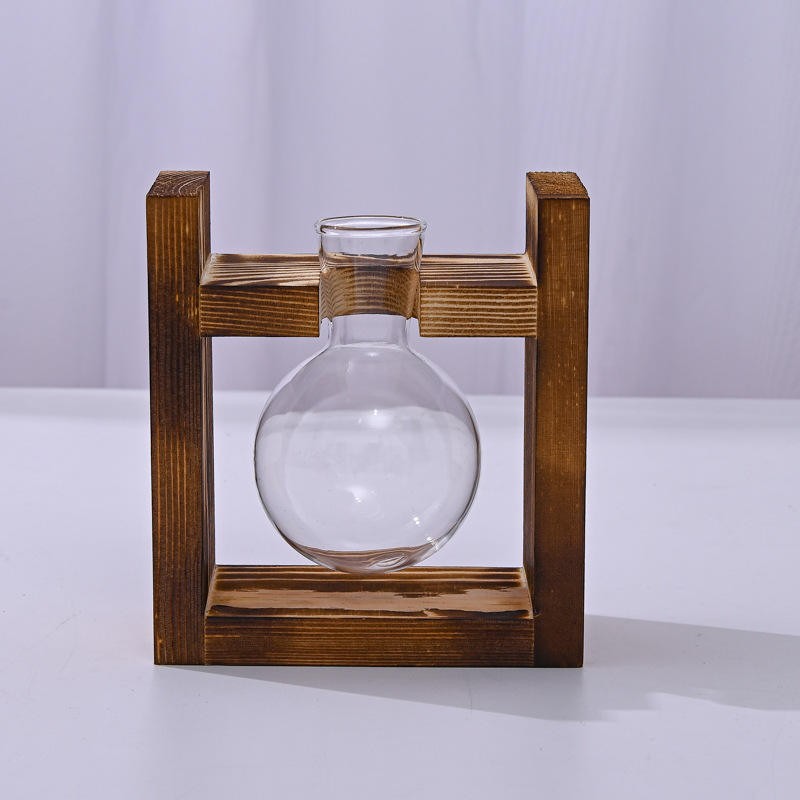 Hydroponic Vase Manufacturer - Round Heart Shape Glass Wood