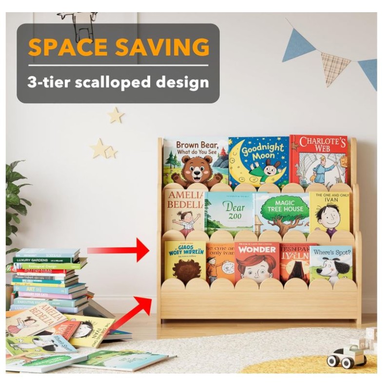 Bookshelf Supplier - 3 Tier Scalloped Montessori
