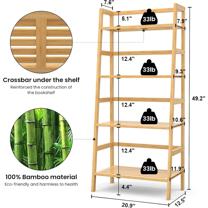 Bookshelf Factory - Bamboo Ladder Freestanding Bookcase