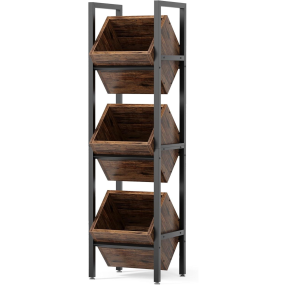 Basket Stand Factory - 3 Tier Wooden Floor Shelving Unit