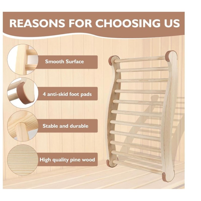 Sauna Chair Supplier - Custom Wooden Backrest S Shape Design