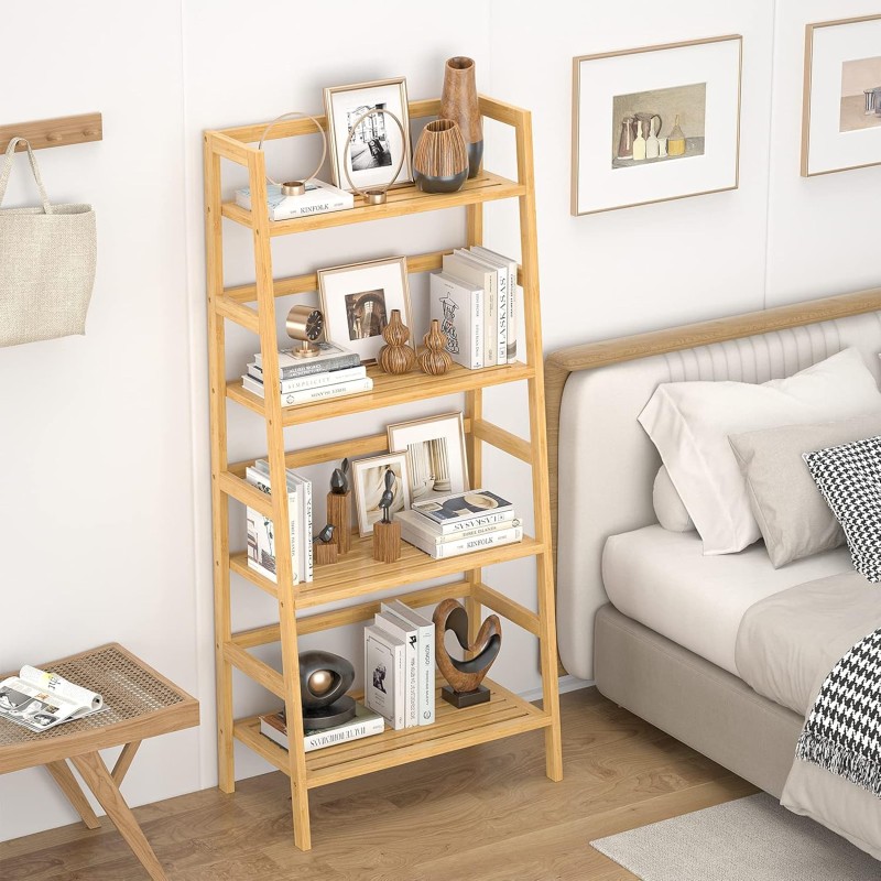 Bookshelf Factory - Bamboo Ladder Freestanding Bookcase