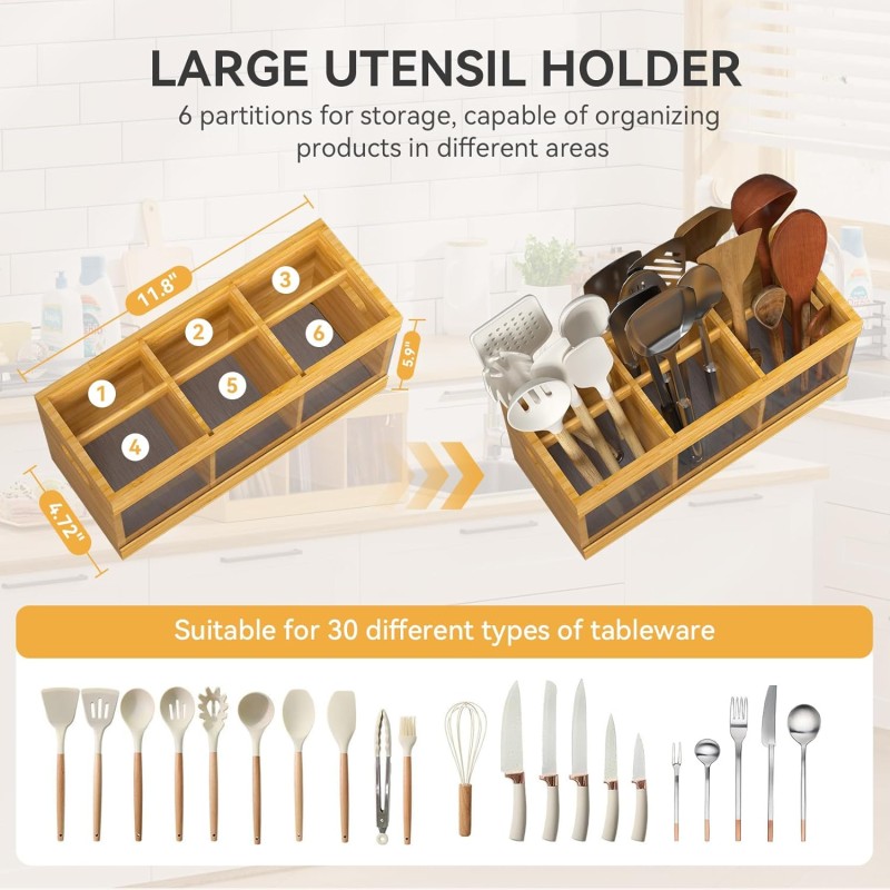 Bamboo Cutlery Rack Supplier - 6 Grid Design Absorbent Drying