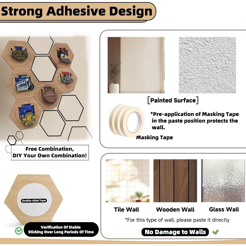 Medal Display Stand Manufacturer - 6Pcs Honeycomb Hexagon Wall