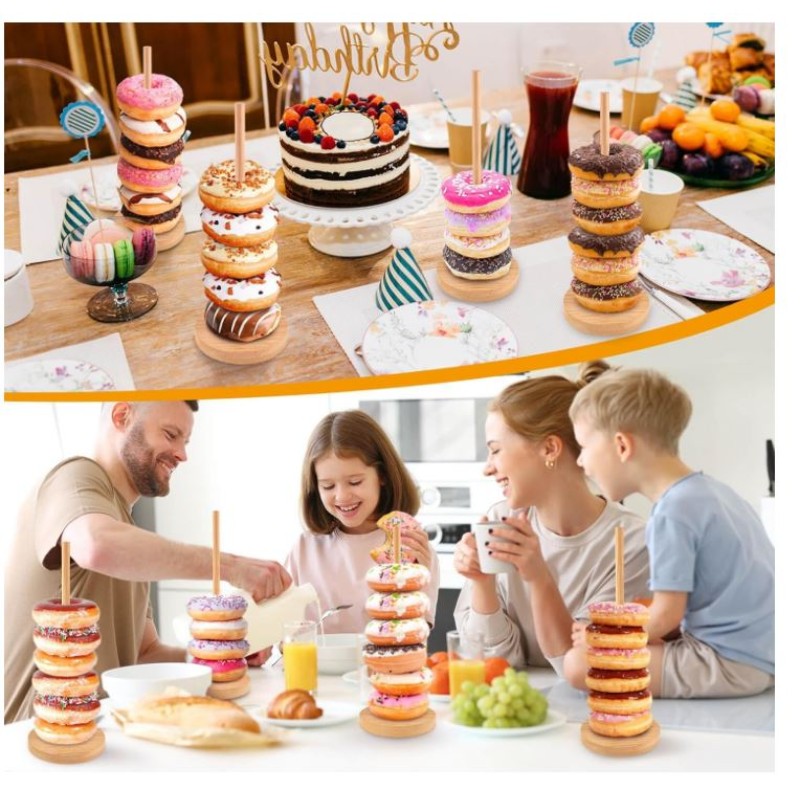 Donut Stand Factory - Bamboo Wood 4 PCS Dessert Display