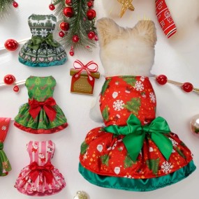 Pet Dress Manufacturer - Christmas Plaid Skirt with Bow Tie