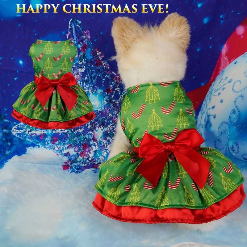Pet Dress Manufacturer - Christmas Plaid Skirt with Bow Tie