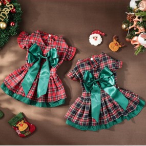 Pet Christmas Dress Factory - Velvet Plaid Bow Tie Design