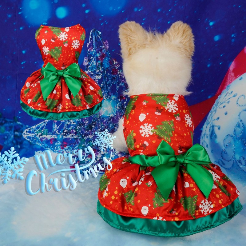 Pet Dress Manufacturer - Christmas Plaid Skirt with Bow Tie