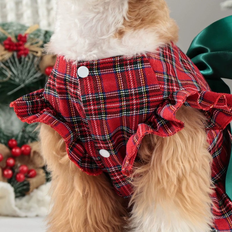 Pet Christmas Dress Factory - Velvet Plaid Bow Tie Design
