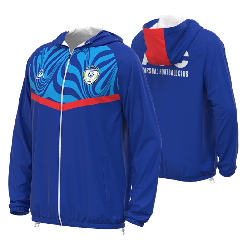 Football Windbreaker Manufacturer - Full Zip Blue Waterproof Jacket