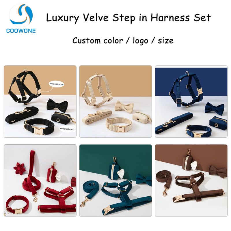 Dog Harness Set Manufacturer - Luxury Step in Velvet Customizable