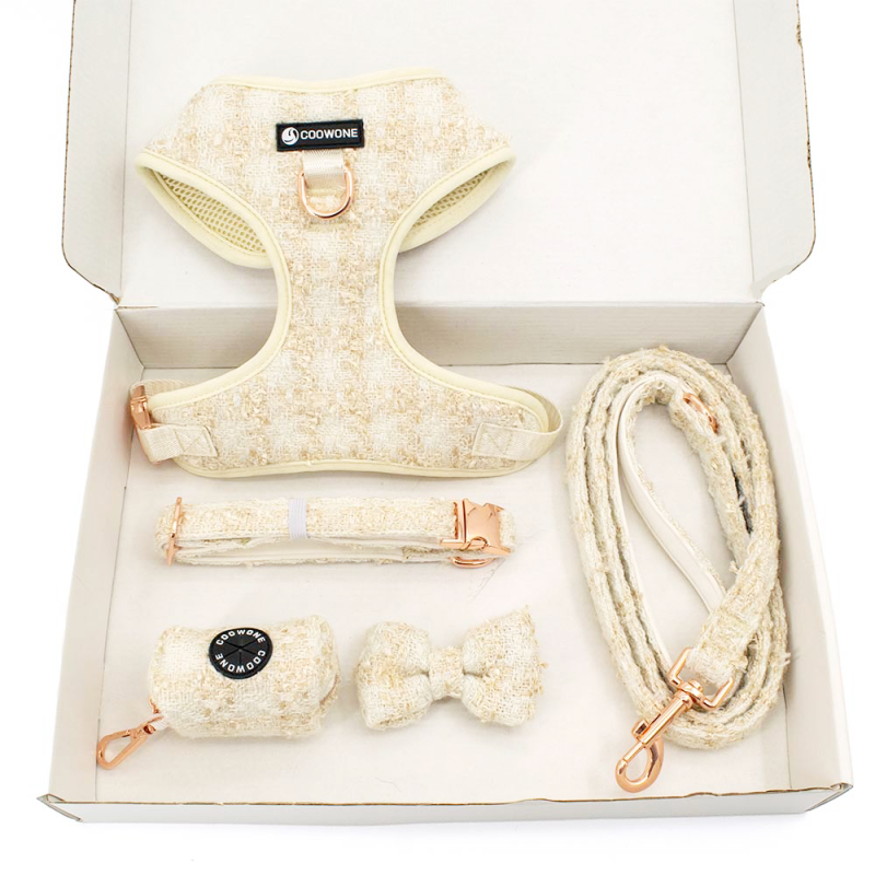 Dog Harness Set Supplier - Personalized Luxury Tweed Collar Bag