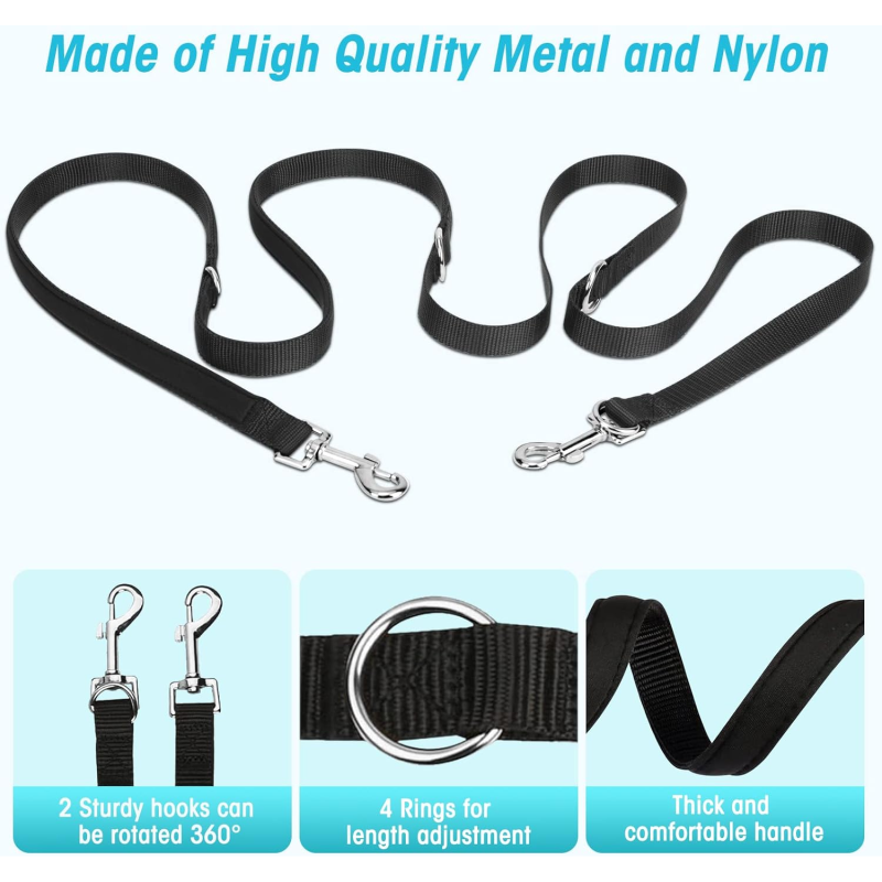 Dog Training Leash Supplier - 8ft Nylon Double Leash Multifunctional