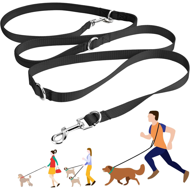 Dog Training Leash Supplier - 8ft Nylon Double Leash Multifunctional