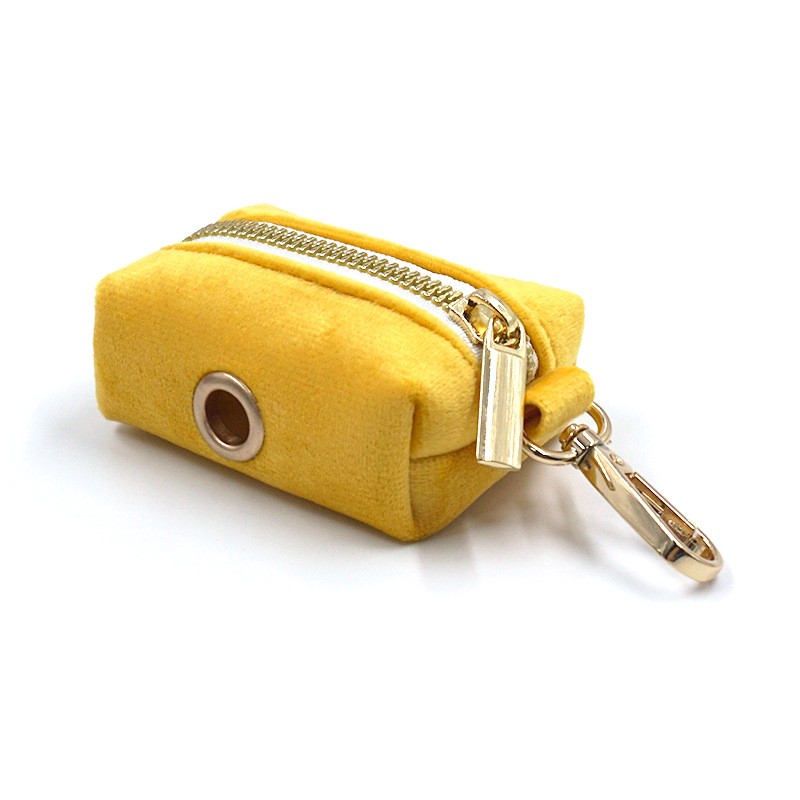 Dog Poop Bag Holder Supplier - Portable Velvet with Gold Zipper
