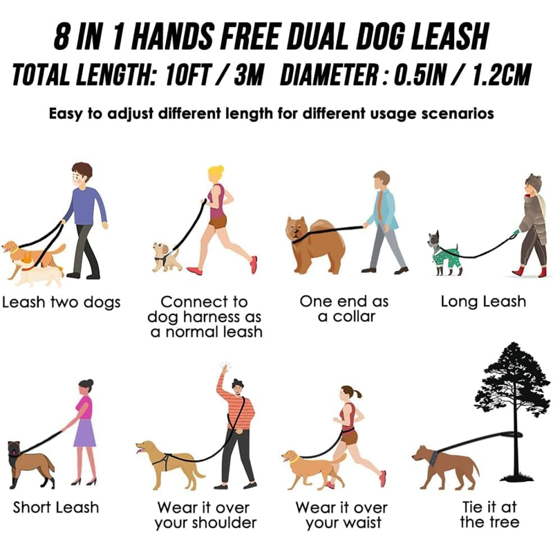 Dog Leash Factory - Adjustable Nylon Double Head with Carabiners