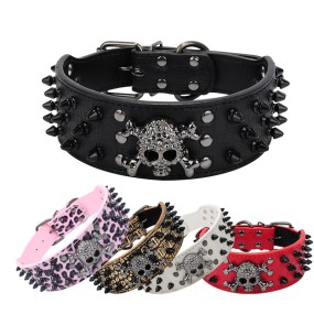Dog Collar Supplier - PU Halloween Black Skull Riveted