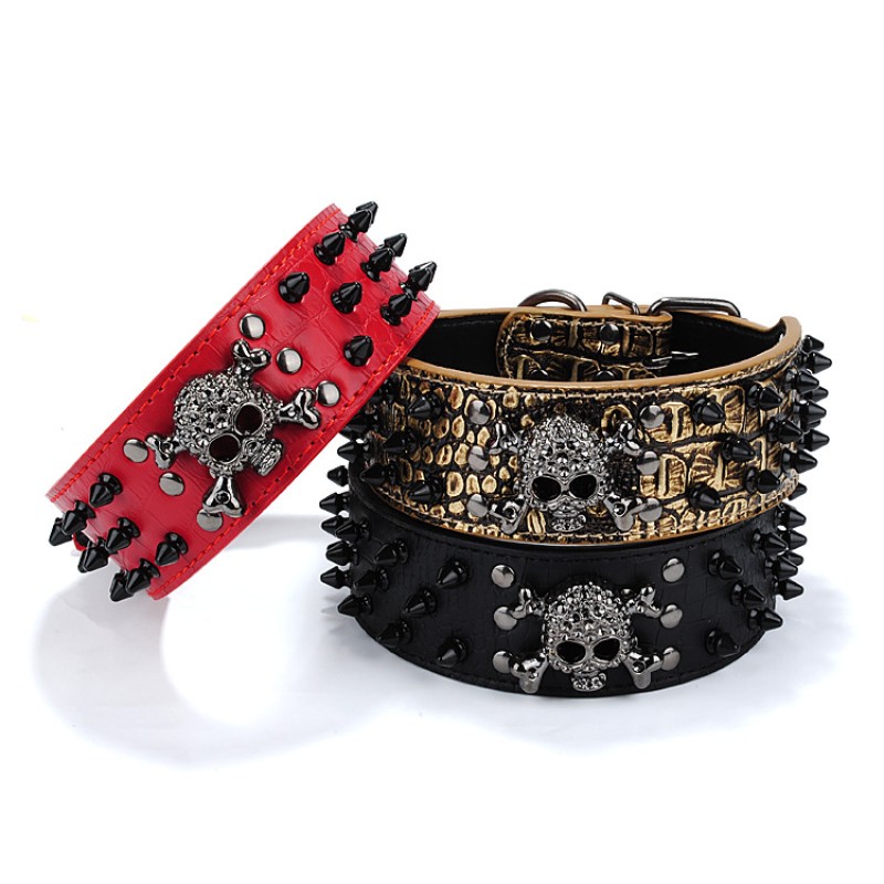 Dog Collar Supplier - PU Halloween Black Skull Riveted
