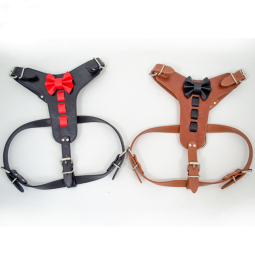 Pet Harness Supplier - Luxury Breathable Adjustable Leather Bow