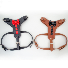 Pet Harness Supplier - Luxury Breathable Adjustable Leather Bow