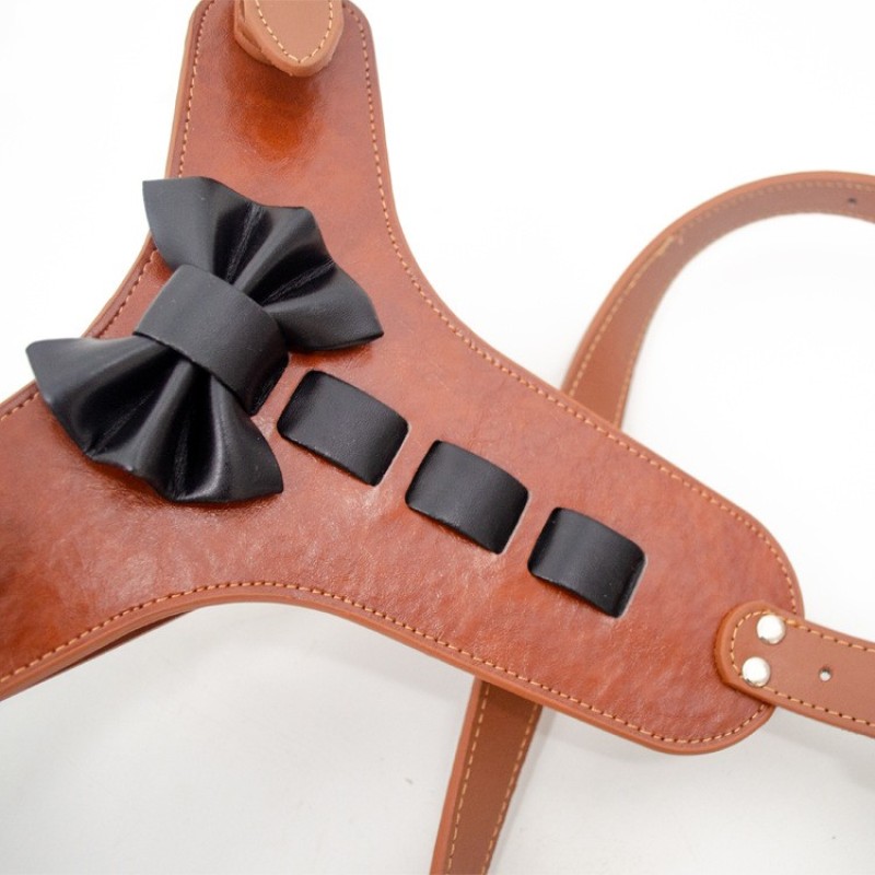 Pet Harness Supplier - Luxury Breathable Adjustable Leather Bow