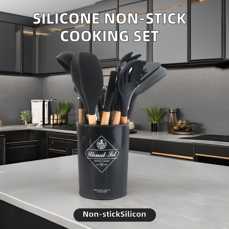 Cooking Utensils Set Factory - Non-Stick Silicone Wood Handle