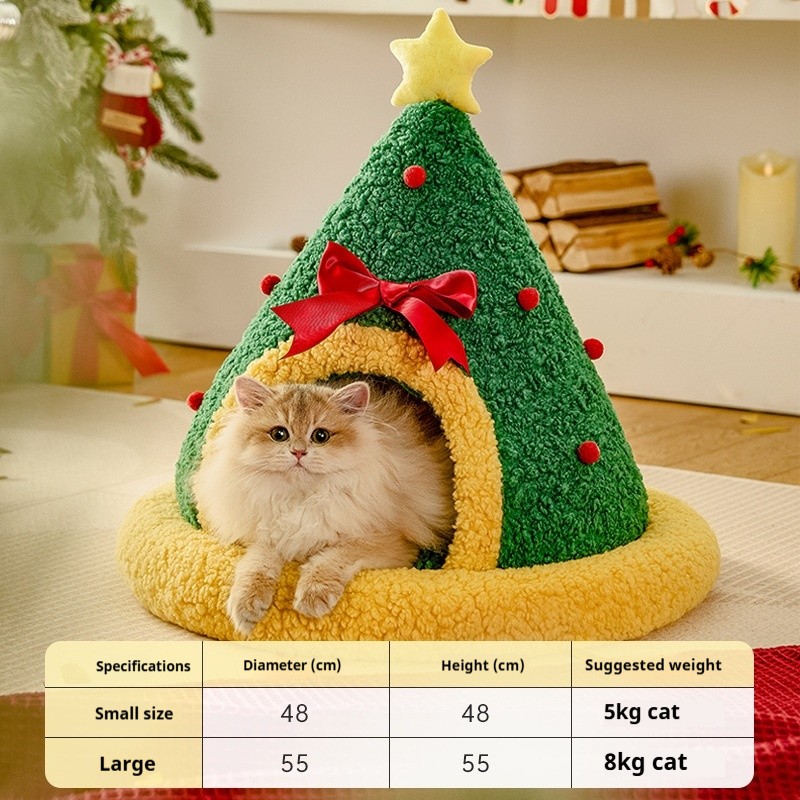 Christmas Cat Nest Supplier - Modern Winter Warm Plush Semi-Closed Floral