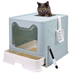 Cat Litter Box Supplier - Plastic Splash-Proof Foldable Lid Closed Top Entrance