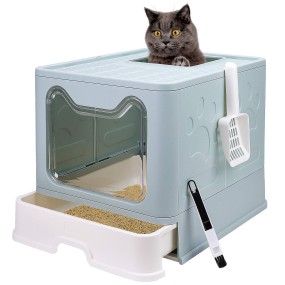 Cat Litter Box Supplier - Plastic Splash-Proof Foldable Lid Closed Top Entrance