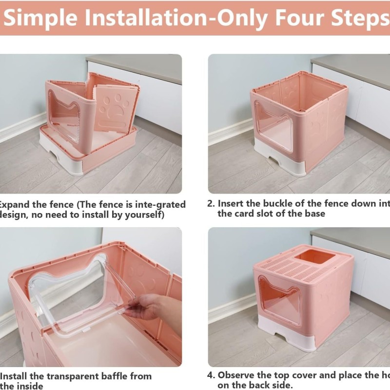 Cat Litter Box Supplier - Plastic Splash-Proof Foldable Lid Closed Top Entrance