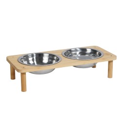 Elevated Cat Feeder Supplier - Stylish Portable Bamboo with Stainless Steel Bowl