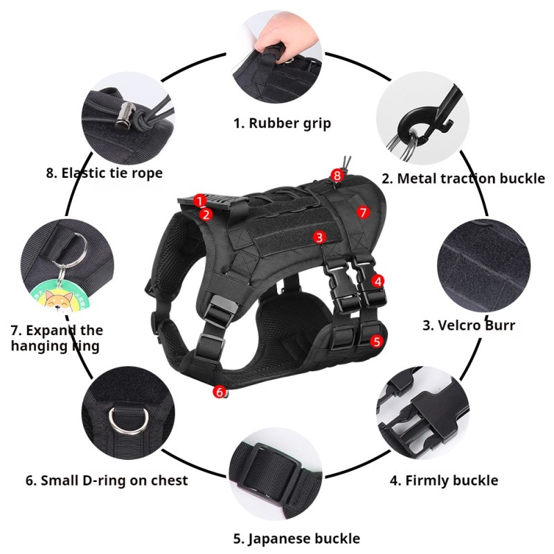 Dog Harness Supplier - Multi-Functional Tactical Vest-Style Oxford Material Heavy Duty