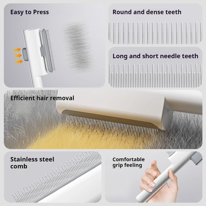 Pet Comb Manufacturer - Customizable Stainless Steel One-Button Knot Removal Rounded