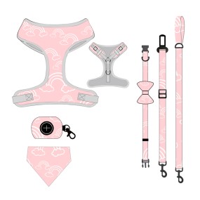 Pet Harness Set Manufacturer - 7-in-1 Dog Harness Leash Printed Cat Collar All Seasons