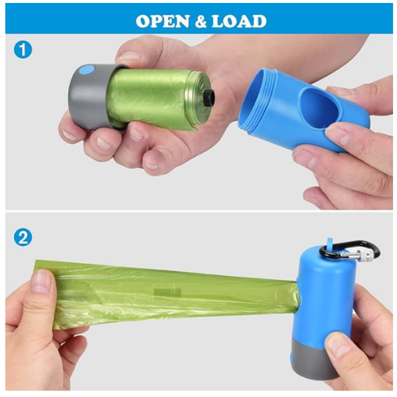 Dog Poop Bag Dispenser Factory - Safety LED Flashlight Holder Carabiner Clip Leash Collar