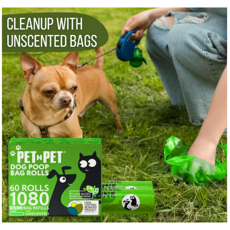 Poop Bags Manufacturer - Factory Price Green Plant Based PE Extra Thick Rolls Unscented